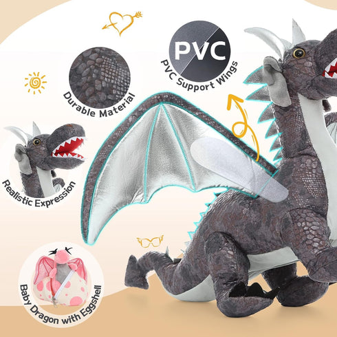 7 Set, 22 inch 4 2 MaoGoLan Pcs Dragon Plush Toy Large Dragon Stuffed Animal with Babies & Eggs in Mom's Belly