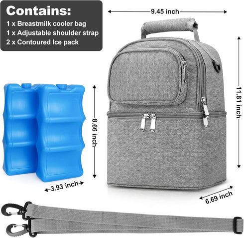 Pack, Sanchamy Breastmilk Cooler Bag with Ice Double Deck Breast Milk Storage for Breastfeeding, Nursing, Daycare