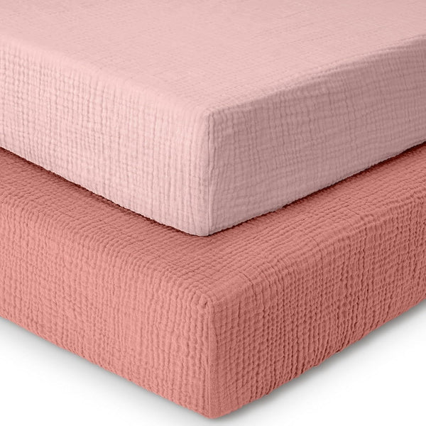 Dreamology Mini Muslin Crib Sheet,2 Pack,100% Cotton Crib Sheets,Soft,Breathable,Pack and Play Sheets,Mini