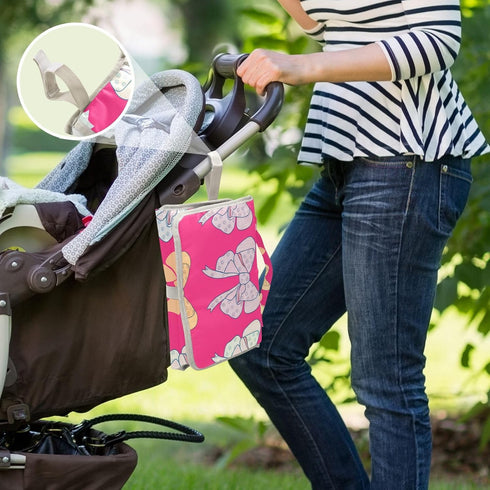 Jihqo Diaper Changing Pad Bows Pink Portable Diaper Mat with Built-in Pillow Travel Changing Station for Baby