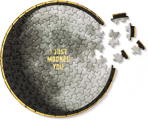 Brass Monkey I Just Mooned You 100-Piece Mini Jigsaw Puzzle, 7.25” Diameter – Circle Puzzle with Gold Foil Accents – Ready to Gift – Funny Moon Puzzle for Adults
