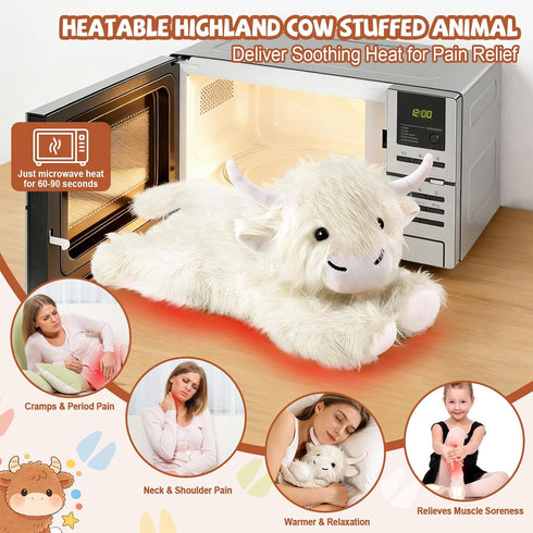 Highland Cow Stuffed Animals - Heatable Weighted Stuffed Animals, Lavender Scented Cow Plush for Sooth & Relax