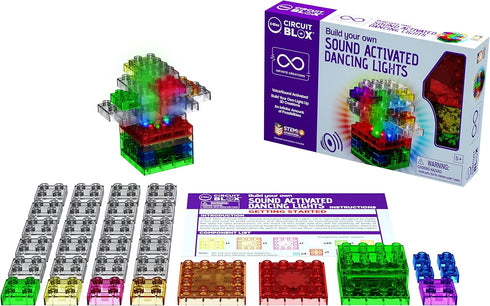 E-BLOX Build Your Own Sound Activated Dancing Lights STEM Kit, Voice Reacting Building Blocks Circuit Toy Set for Kids