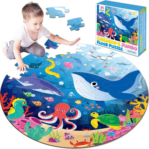 Jumbo 22.8 inch Floor Puzzle for Kids Under The Sea, 71Pcs Ocean Theme Educational Toys for 4-6 Years