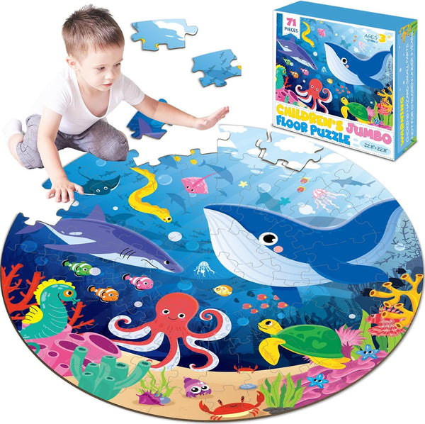 Jumbo 22.8 inch Floor Puzzle for Kids Under The Sea, 71Pcs Ocean Theme Educational Toys for 4-6 Years