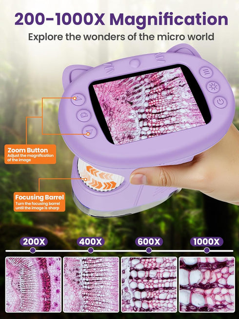 Vorth 2.4 Inch 1000X 3+, Microscope for Kids, Digital Microscope with Magnification, Handheld Camera Mini Pocket