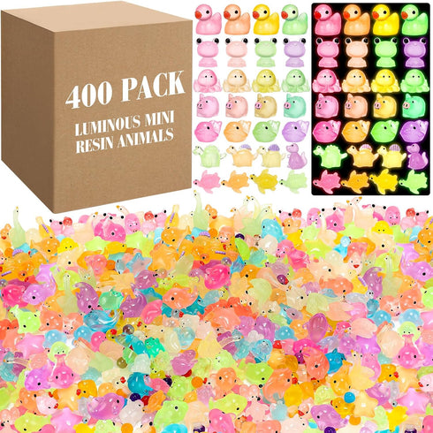 Barydat 400 Pcs Mini Resin Animals Figures Bulk for Crafts, Pranks, and Garden Decoration - Luminous Mini Toys