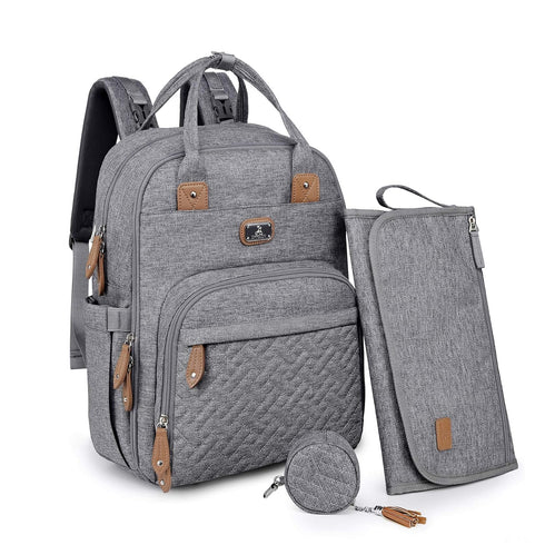 Dikaslon Diaper Bag Backpack with Portable Changing Pad, Pacifier Case and Stroller