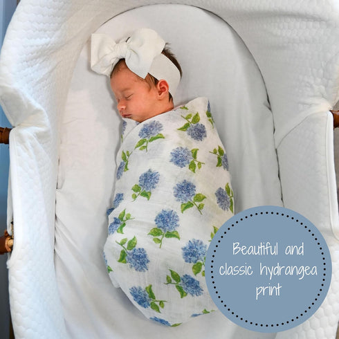 Swaddle Blanket | 100% Muslin Cotton | Newborn and Baby Nursery Essentials for Girls, Registry | Hydrangea Print by LollyBanks