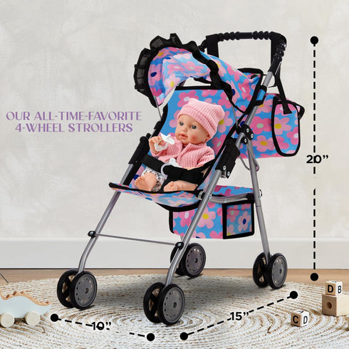 Dolls To Play Baby Doll Stroller for Girls, Toddler Play Toy Doll Buggy Carriage Foldable with Canopy Storage Basket