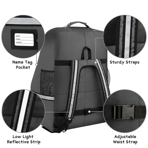 Padded Car Seat Travel Bag, Large Durable Carrier Bag with Steel Cable Handle and Reflective Stripes