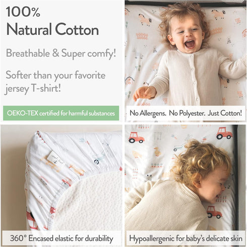 18 36 Inch 100% 2 Pack Cradle Sheets Fitted x Snuggly Soft Jersey Cotton Farm Animals