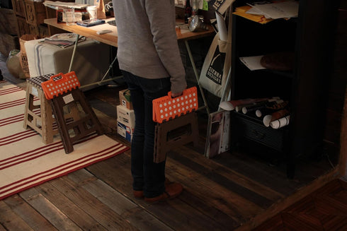 AZUMAYA Folding Step Stool, 15.4" Height, Brown and Orange, Model FKF-622OR
