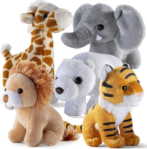 Set 5 3-5+ PREXTEX Safari Friends Stuffed Animal Gift - Small Plush (Giraffe, Tiger, Lion, Polar Bear, Elephant) Zoo