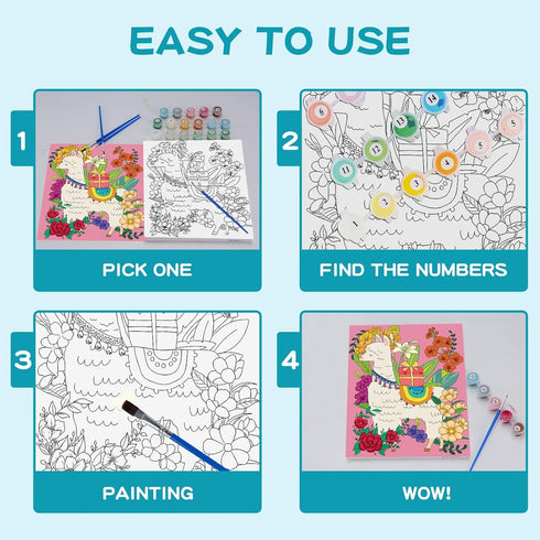 Pack Paint by Numbers Kit for Kids | 10*8" Color by Numbers for Kids Framed Canvas with 17 Acrylic Paint Pots and
