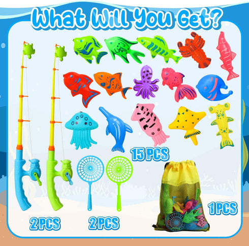 TOY Life Magnetic Fishing Game for Kids 3-5, Toddler Fishing Poles for Pool Water Fish Bath Toys