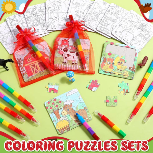 Fullhawl 12 Sets 12 12 Farm Animal Puzzles Barnyard Color Your Own Puzzles DIY Barn Theme Jigsaw Crafts with Stackable