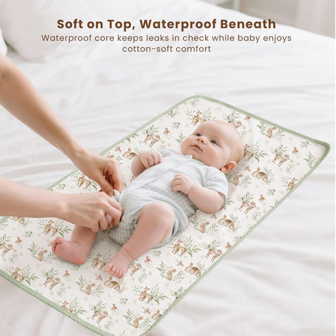 2 Pack 30"x 17", Konssy Waterproof Muslin Cotton Portable Changing Pad Soft & Foldable Baby Changing Mat Travel Pad