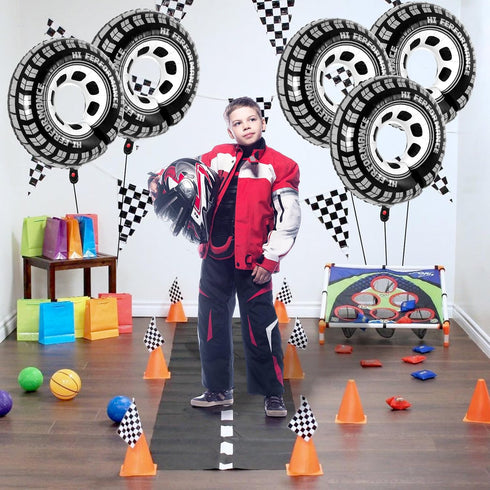 6 Pcs Large 30 Inch Race Car Wheel Balloons for Birthday Party Race Car Theme Decorations