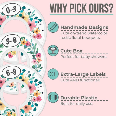 Baby Closet Size Dividers - Rustic Floral Nursery Closet Dividers for Baby Clothes - Month Dividers for Baby Girl