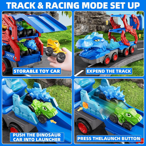 10 1 3-5 4-8, 9 3 4 5 6 7 8 in Dinosaur Truck Toys for Kids Toddlers Boys Dino Carrier Truck with Foldable Track