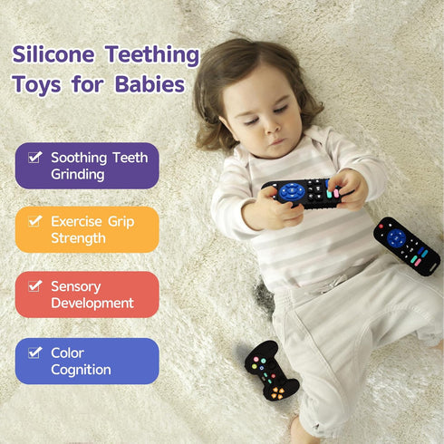 2 Pack Silicone Teething Toys for Babies 0-6 Months, Remote Teether for Baby, Sensory Chew Toys for Babies 6-12 Months