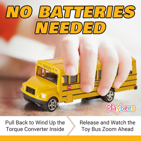 Long-Nose School Bus Die Cast Metal Model Toy Car, 6 Inches with Pullback Action for Gifts