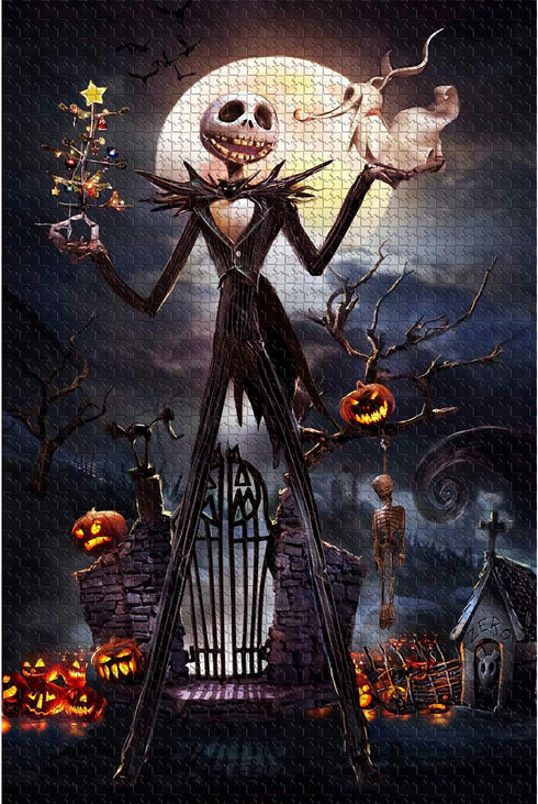 Jigsaw Puzzle 1000 Piece Wooden Puzzle - Halloween Picture for Family Decorations, Unique Birthday Present