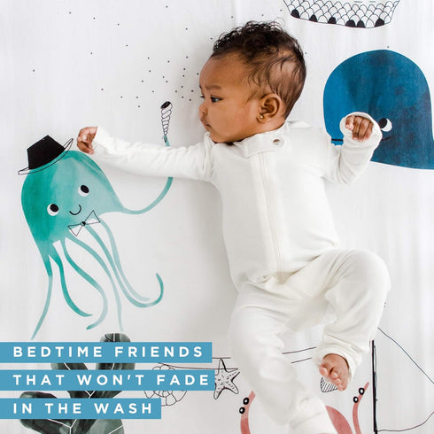 100% (52 28 inches) Rookie Humans Cotton Sateen Fitted Crib Sheet: Underwater Love. Modern Nursery, Use as a Photo