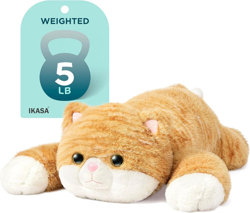 IKASA 5 lbs Weighted Stuffed Animal Orange Tabby Cat Plush Toy,Giant Large