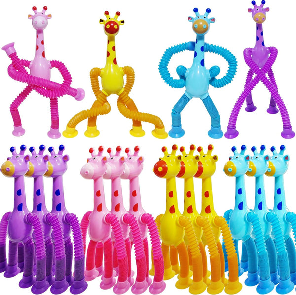 Veakeqe 16 PCS Telescopic Suction Cup Giraffe Sensory Toys, Pop Tube Fidget Toys