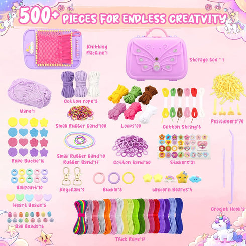 500+ 612, 5 6 7 8-12 Friendship Bracelet Making Kit & DIY Weaving Loom, Colorful Ropes, Bands & Beads, Creative Arts