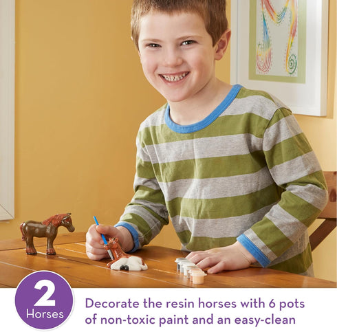 Melissa & Doug Created by Me! Craft Kit - Horse Figurines (2 Resin Horses, 6 Paints, Paintbrush)