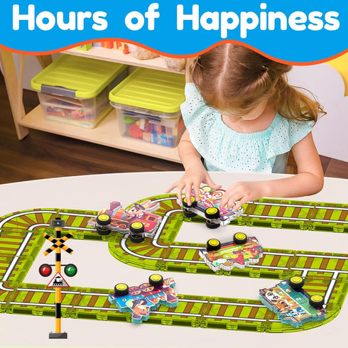 Set 5pcs Oriate Rolling Magnet Train for Magnetic Tiles, Magnet Tiles Toy Train for Road Magnetic Tiles, Free Wheel