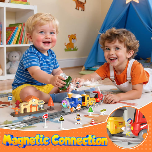 Set Sets Playset 3 4 5 6 Train for Toddlers, Electric Magnetic Train w/Steam, Music, Lights for Kids Track Christmas