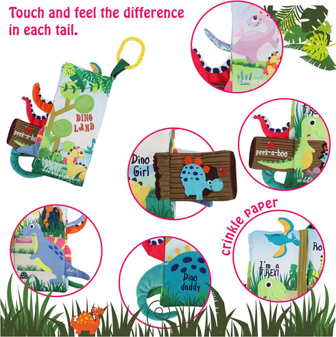 Dinosaur Baby Books for 0-6 Months, Crinkle Cloth Tummy Time Toy Touch and Feel for Babies and Toddlers