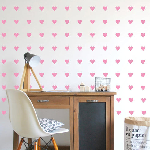 100 Pieces DIY Heart Wall Decal Vinyl Sticker, Removable Nursery Decoration for Baby Kids Bedroom (Soft Pink)