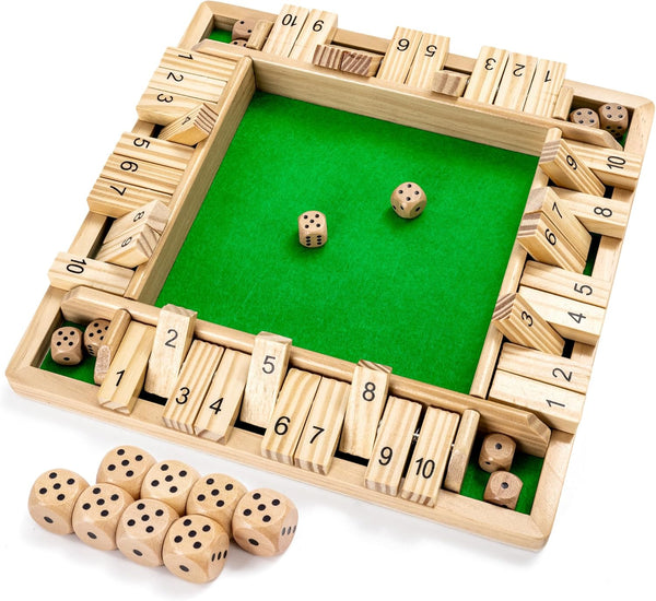 Ropoda Wooden Shut The Box Game (2-4 Players) - Large 4 Sided