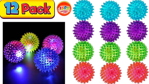 (12 Pack) 695-12p JA-RU Light Up Spiky Balls for Kids Light Up Bouncy Balls, Spiky Fidget Toys, Sensory Bin Filler