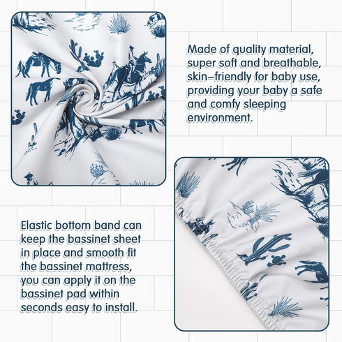 VitalCozy 4 Set 32 16 3 Inches Pcs Vintage Western Cowboy Bassinet Sheets x x Sheets for Standard Bed Toddler