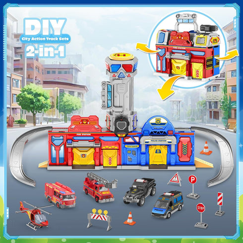3 4 5 6 Playset 4 Cars,Helicopter,7 Ochido Boys Toys for Years Old,Large City Action Kit with Lights
