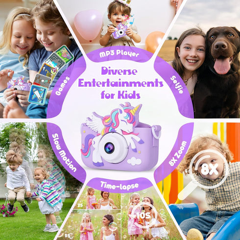 Alotwan 3-8 3 4 5 6 7 8 1080P 32G Kids Camera Unicorn Toys for Girls, Digital Camera for Kids Age Toddler Travel Toys