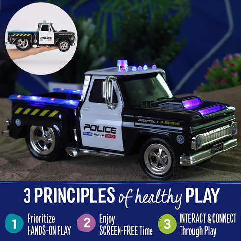 Liberty Imports RC Remote Control Police Pickup Truck Toy Vehicle with Lights and Sirens, 1:16 Rechargeable Cop Car