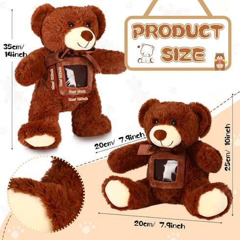 14 Inch Remembrance Bear Plush Stuffed Animal with Recorder Soft Doll Fabric Animal Toy with a Picture Frame for Baby Shower Wedding Birthday Gift (Dark Brown, 14 Inch)