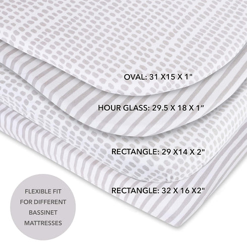 Ely's & Co. Patent Pending Waterproof Bassinet Sheet, 2 Pack Neutral Taupe Grey Splash & Stripes for Baby Girl and Boy