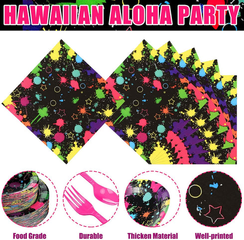Yingzhao 180 Pcs Neon Birthday Party Supplies, Disposable Plates, Napkins, Cups, and Cutlery for 30 Guests