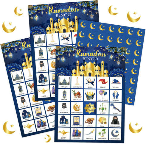 Liliful 35 Pcs Eid Al Adha Bingo Games, 24 Players Eid Mubarak Bingo Cards for Ramadan Party Favors