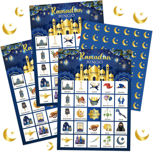 Liliful 35 Pcs Eid Al Adha Bingo Games, 24 Players Eid Mubarak Bingo Cards for Ramadan Party Favors