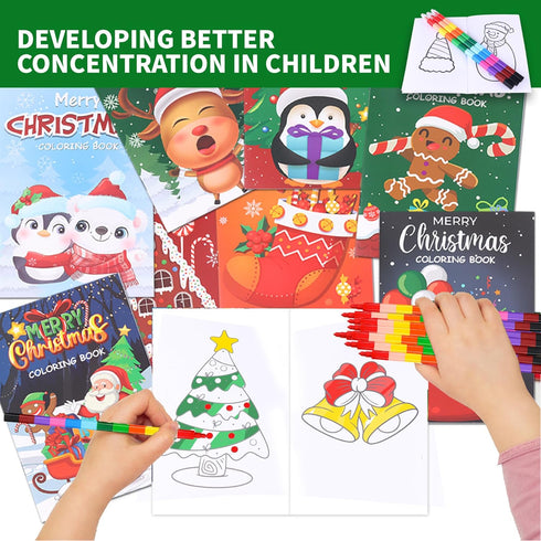 Riccioney 48Pcs Set Christmas Coloring Book for Kids with Crayons, Christmas Activity Books Mini Coloring Book Bulk DIY