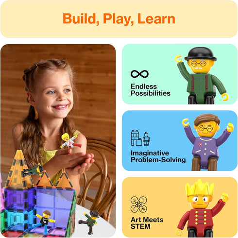 PicassoTiles Magnetic Tiles Compatible - 8pc Character Action Figures Add On Set for Educational Toddlers Toy